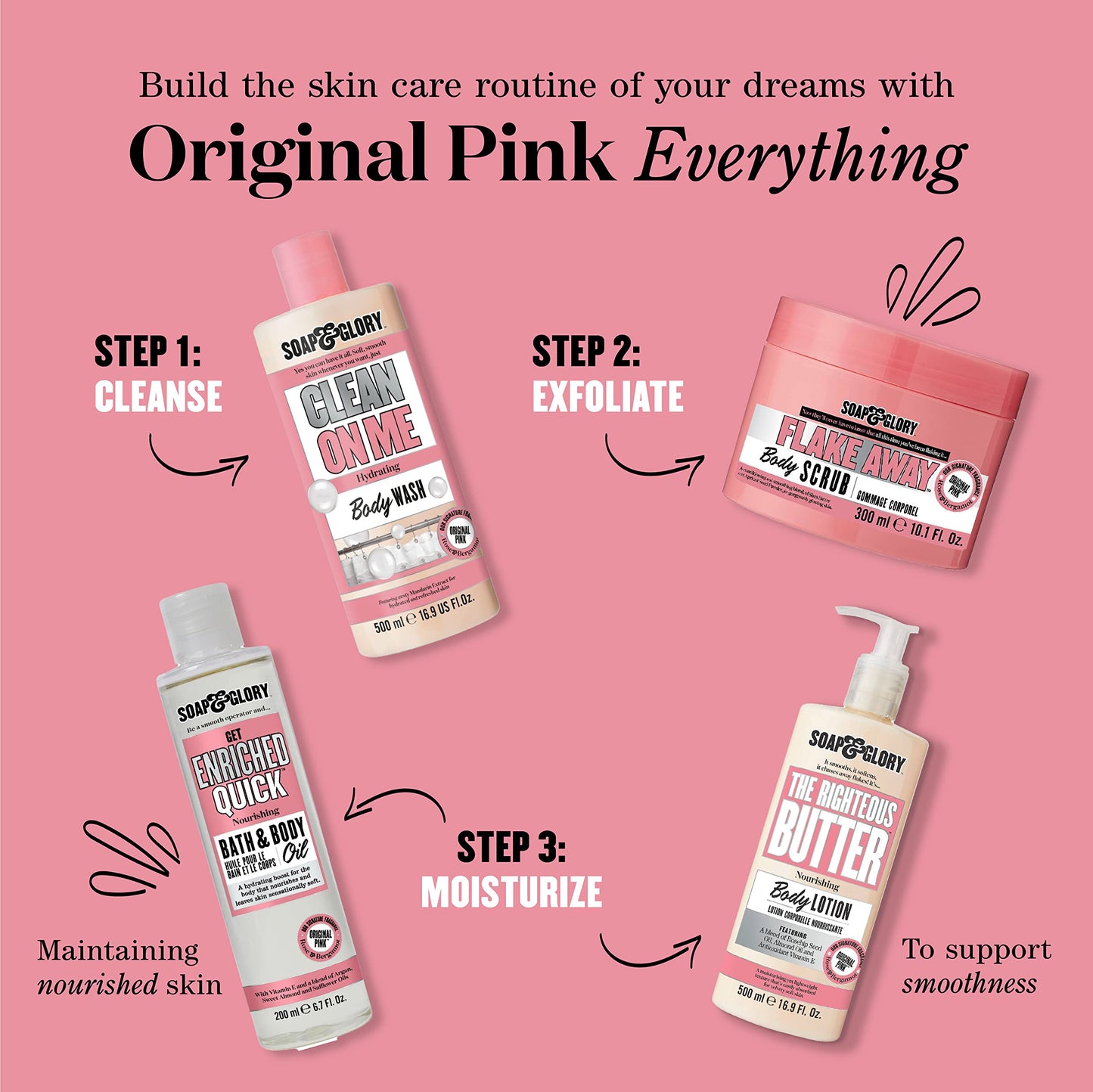 Soap & Glory Original Pink Moisturizing Body Lotion Pump - Lightweight Body Moisturizer for Dry Skin - With Shea Butter, Vitamin E & Aloe Vera for Soft, Hydrated Skin - Rose & Bergamot (16.9 fl oz)