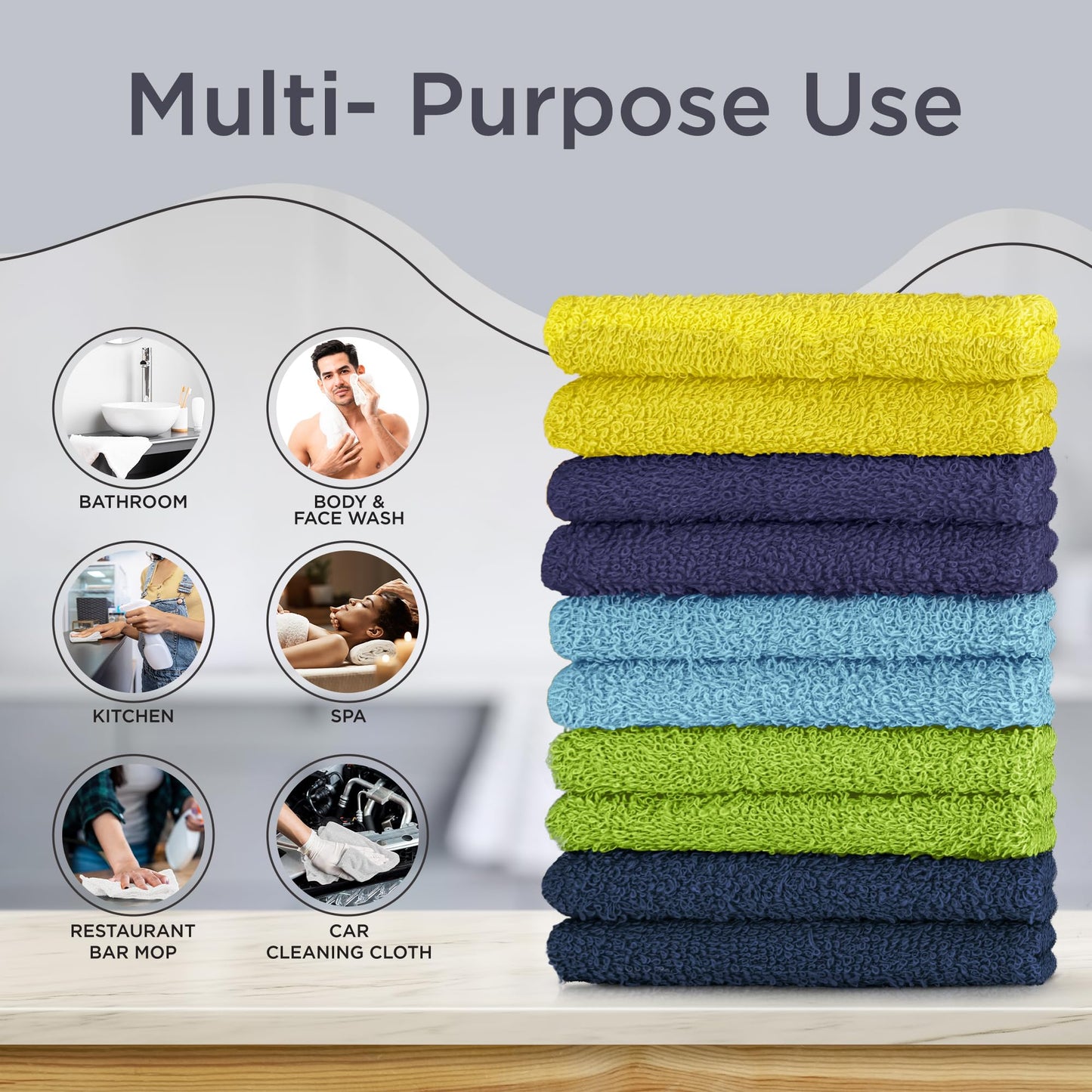 DecorRack 20 Pack 100% Cotton Wash Cloth, Luxurious Soft, 12 x 12 inch Ultra Absorbent, Machine Washable Washcloths, Assorted Set 3 (20 Pack)
