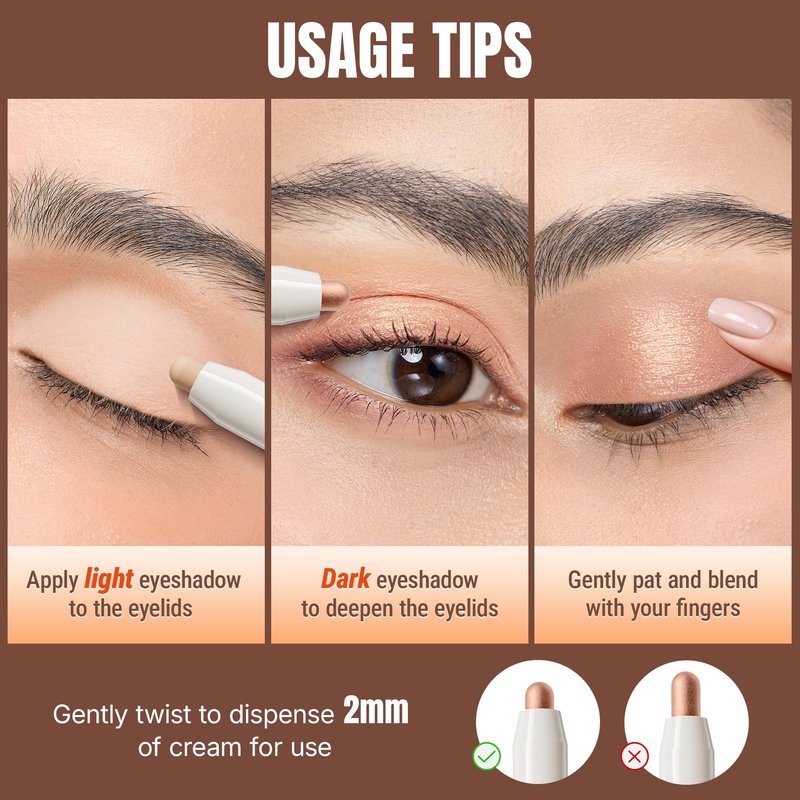 Exmiloo Cream Eyeshadow Stick Set - Waterproof Long-Lasting Eye Shadow Sticks with Shimmer & Matte Finish, 3 Colors Eyeshadow Set for Natural Everyday Looks, Vegan & Cruelty-Free