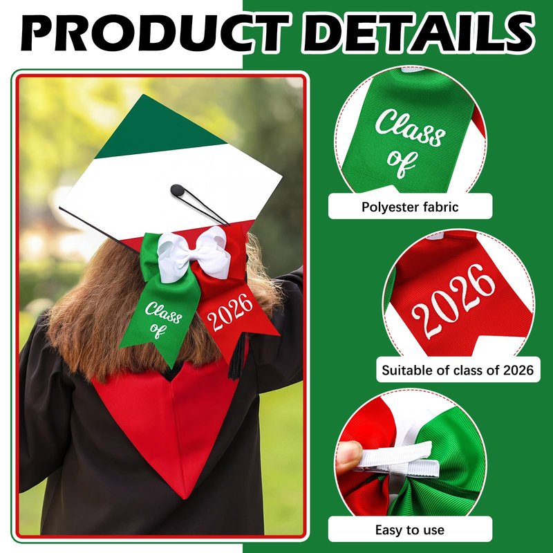 HunnmingRe 2 Pcs Mexican Graduation Cap Bow Decorations for Class of 2026 College High School Grad Hat Topper Bows Graduation Party Supplies