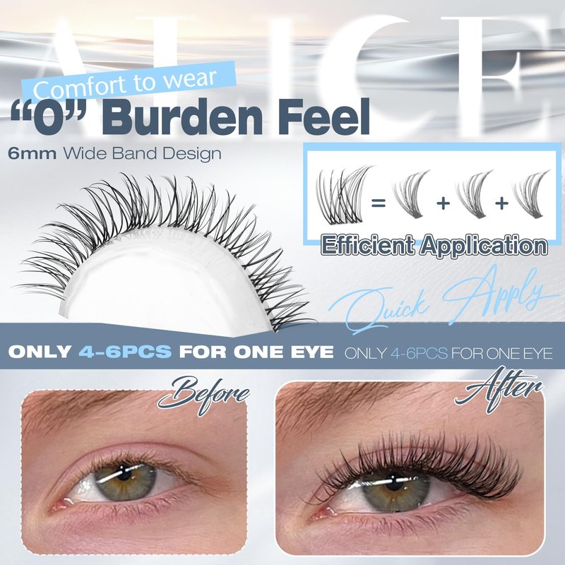 ALICE Natural Short Lash Clusters Invisible Band Wispy Eyelash Clusters 8-12mm Cluster Eyelash Extensions Lash Extensions DIY Individual Lashes