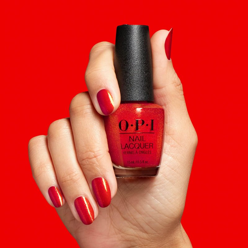 OPI Nail Lacquer Spread the Cherry | Opaque Bright Cherry Red Shimmer Chip Resistant Nail Polish | Good Enough to Treat Collection | Holiday 2025