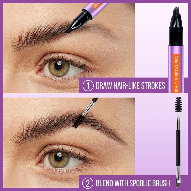 Eyebrow Pen - 4D Micro Brush-Tip for Natural Hair-Like Strokes | Long-Lasting Waterproof Formula, Dark Brown