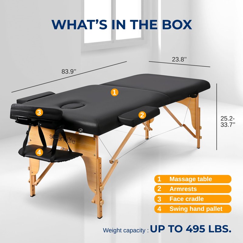 SereneLife Portable Massage Table 24 inch, Height Adjustable 3 Sections Massage Bed & Folding Lash Station for Esthetician, Tattoo Table, Spa Bed, Physical Therapy & Facial Treatment
