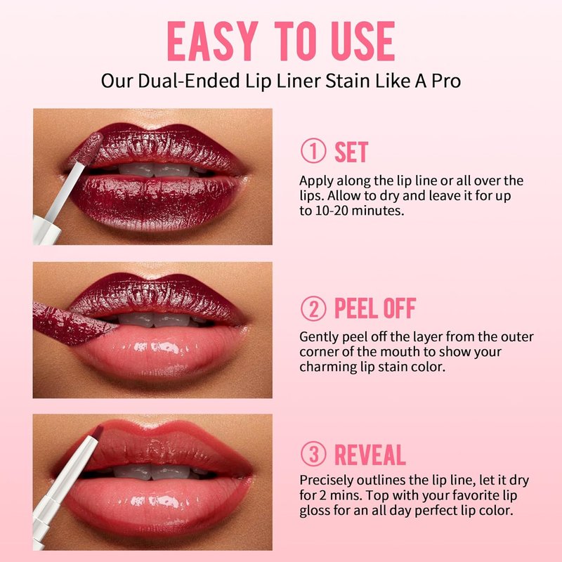 iMethod Lip Liner Stain - Long-Lasting 2-In-1 Dual-Ended Peel Off Lip Stain with Tweezer | Natural Rose Color