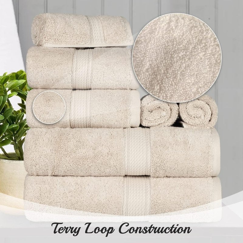 Superior Egyptian Cotton 800 GSM Plush & Absorbent, 9 Piece Set, Cream