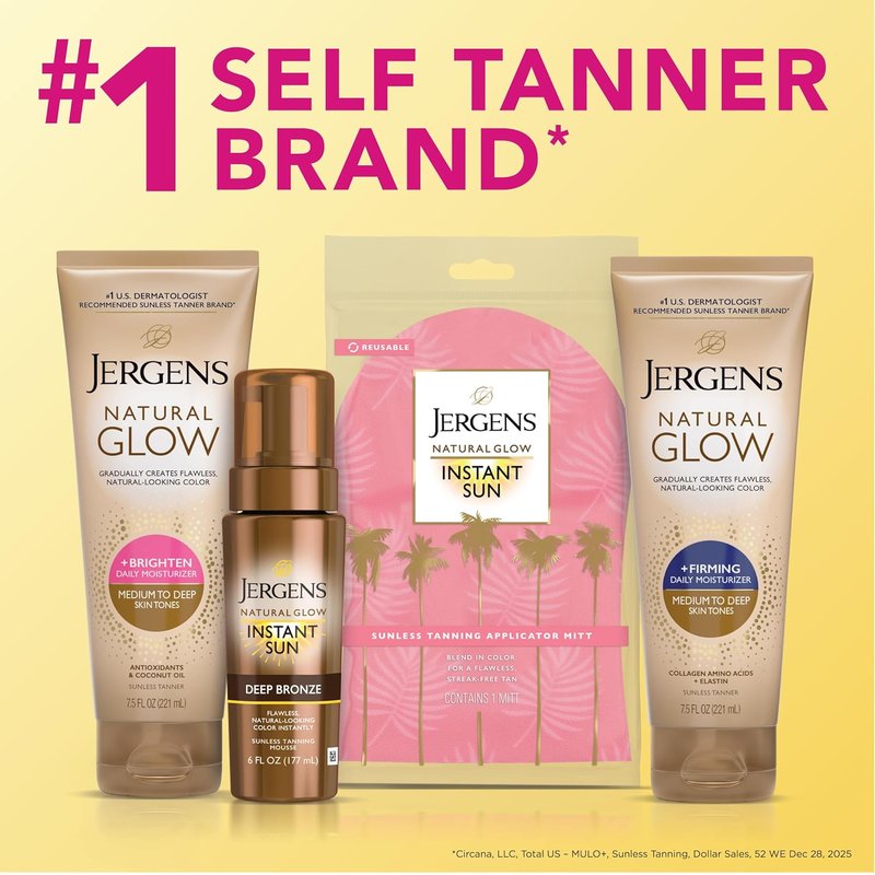 Jergens Natural Glow Self Tanner Lotion - Daily Moisturizer for Medium to Deep Skin Tone | 7.5 Oz with Coconut Oil & Vitamin E