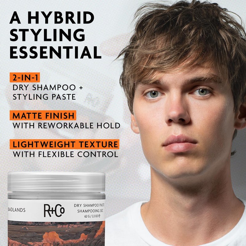 R+Co Badlands Dry Shampoo Paste | Part Dry Shampoo, Part Styling Paste | Adds Texture, Absorbs Oil, Matte Finish | 2.2 oz