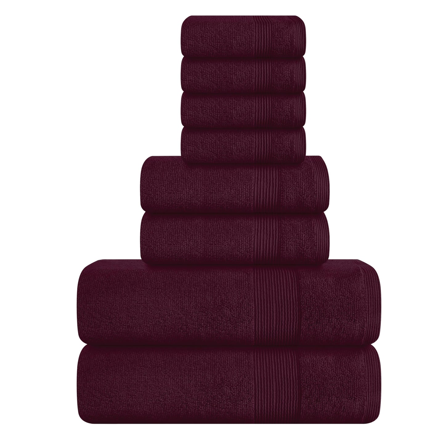 Belizzi Home 8 Piece Towel Set 100% Ring Spun Cotton, 2 Bath Towels 27x54, 2 Hand Towels 16x28 and 4 Washcloths 13x13 - Ultra Soft Highly Absorbent Machine Washable Hotel Spa Quality - Burgundy