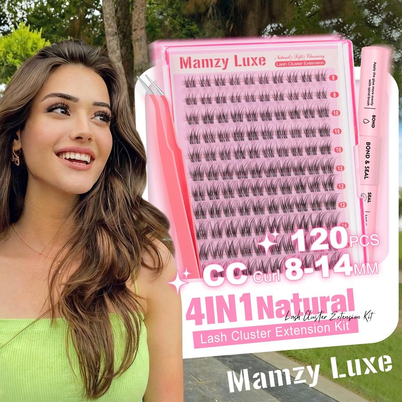 Natural Lash Clusters Kit Short Wispy Eyelash Clusters 8-14MM Clear Band Cluster Lashes Extensions Kit 120Pcs CC-Curly Daily Exquisite Eyelashes Clusters with Bond and Seal and Tweezers
