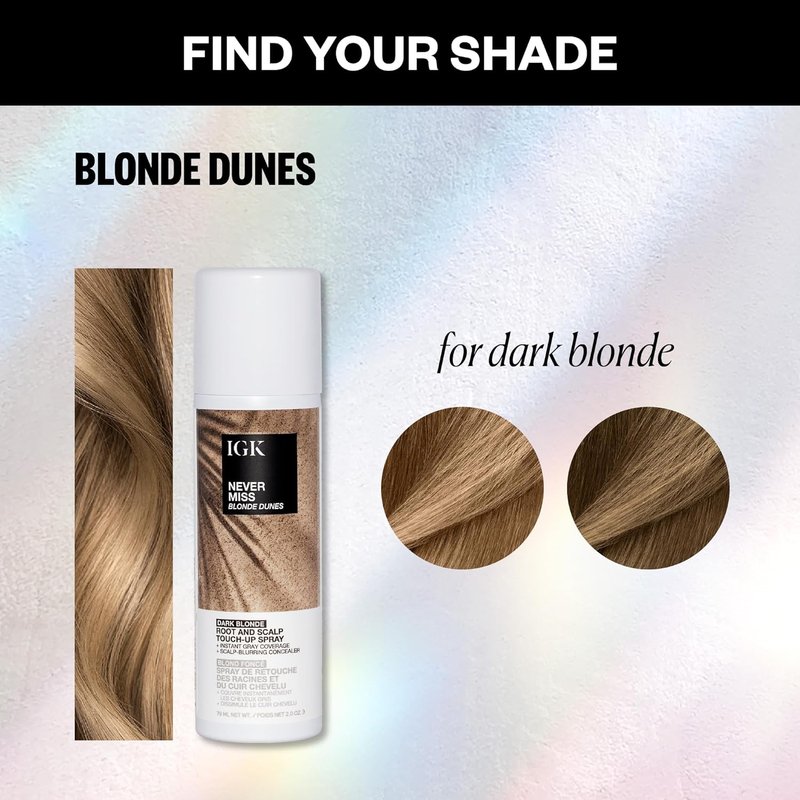 IGK NEVER MISS Root & Scalp Touch-Up Spray - Dark Blonde | Temporary Gray Coverage & Thinning Hair Solution | Waterproof & Sweat-Resistant | 2oz