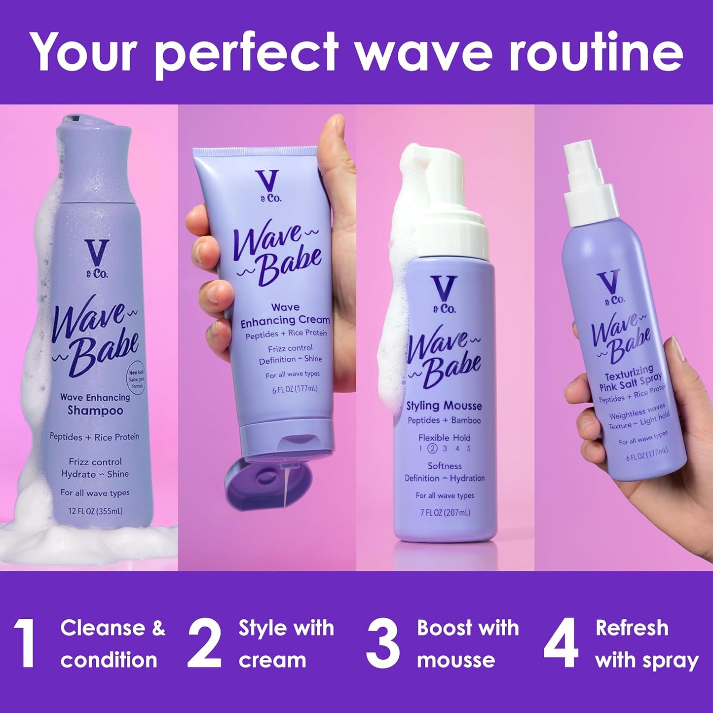 V&Co. Beauty Wave Babe - Wave Enhancing Cream for Defined, Bouncy Waves | 8 oz