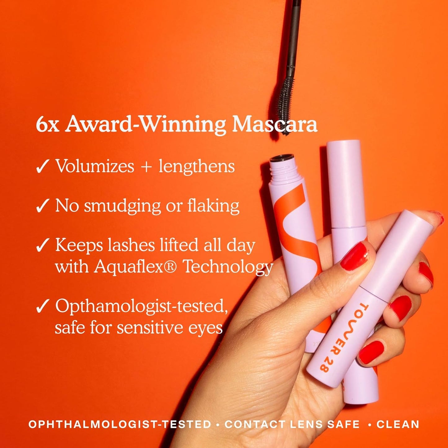 Tower 28 MakeWaves Vegan Black Mascara - Volumizing & Lengthening for Sensitive Eyes | Humidity-Proof Lift, 0.29 oz