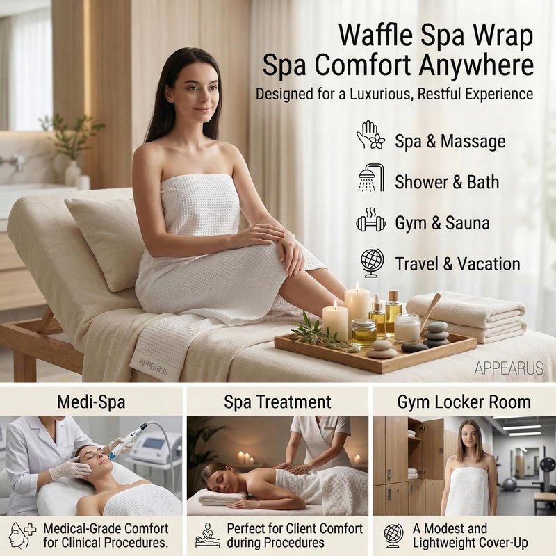 APPEARUS Women's Waffle Spa Bath Wrap with Adjustable Snap Closure - One Size (Fits S-L) Lightweight Quick-Dry Robe