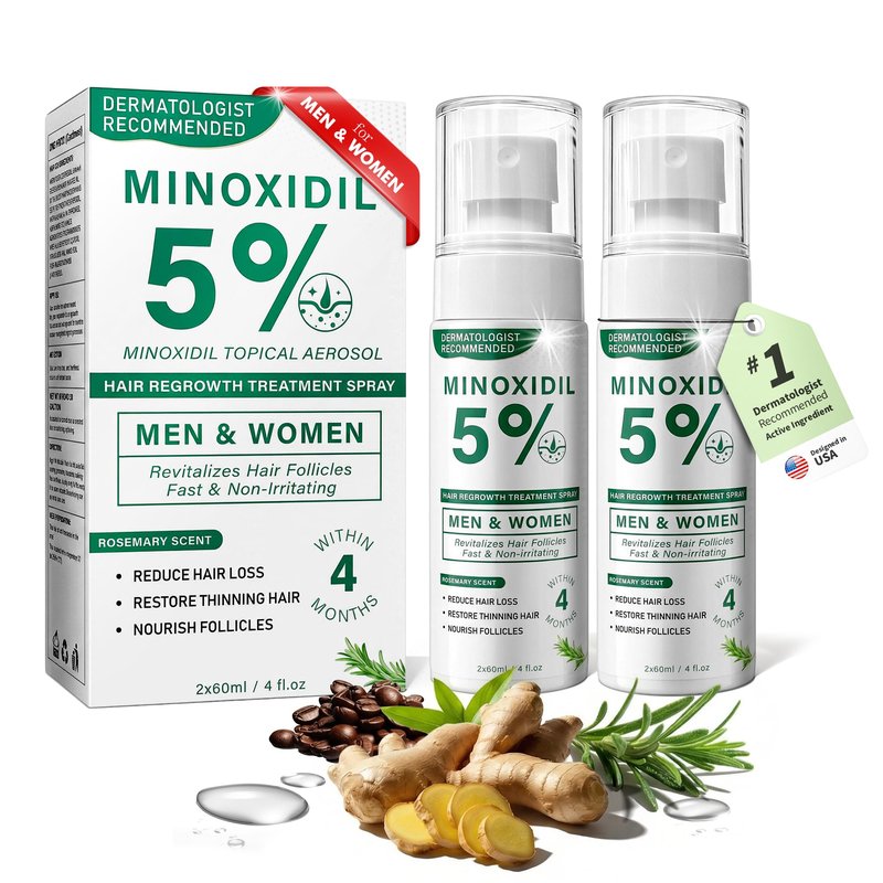 5% Minoxidil Hair Regrowth Spray for Men and Women with Rosemary Scent – 2 x 60ml Value Pack for 4+ Months – Lightweight Non Greasy Mist for Thinning Hair Receding Hairline Crown Support (Rosemary)