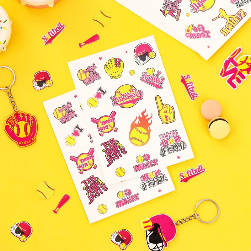 Serencatcher 144 Pcs Softball Temporary Tattoos, Softball Gifts Baseball Party Favors Tattoos Stickers Waterproof for Softball Birthday Party Decorations Softball Sports Club Team Rewards