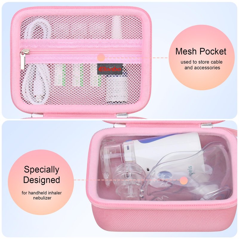 Elonbo Carrying Case Compatible with Portable Handheld Inhaler Nebulizer Machine for Adults and Kids, Asthma Inhaler/Handheld Mesh Atomizer Machine Hard Travel Bag, Pink