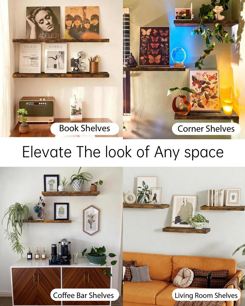 BAYKA Floating Shelves Set of 2, 22.5 inches Farmhouse Rustic Wood Wall Mounted Shelves for Bathroom, Bedroom, Living Room or Kitchen, Hanging Shelf Decor Book with 22lbs Capacity, Rustic Brown