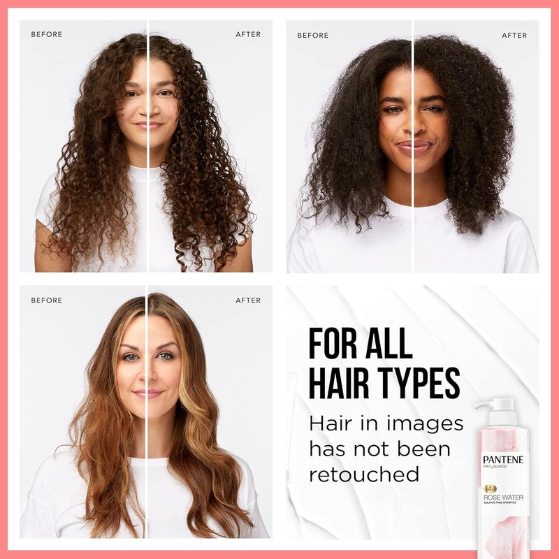 Pantene Sulfate-Free Shampoo & Conditioner Set - Rose Water Infused, Moisturizing & Soothing | 17.9 Fl Oz Each, 2 Pack