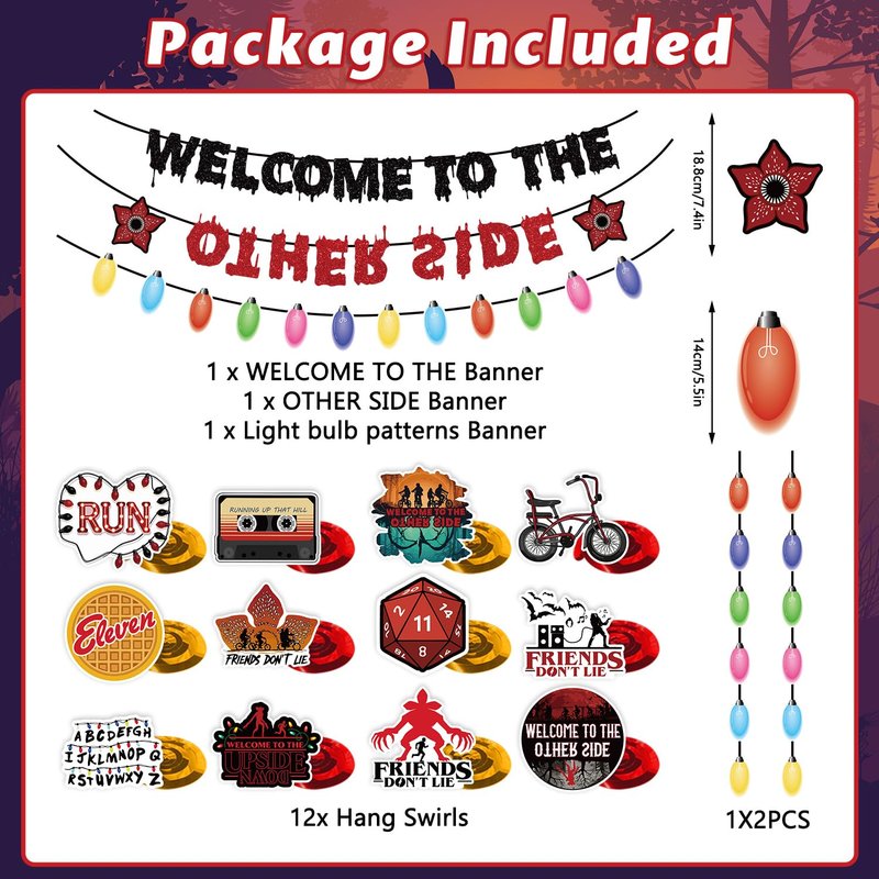71pcs Birthday Party Decorations Include 3 Pre-Strung Welcome to The Other Side Banner 2 Hanging Banner 12pc Hanging Swirls with 12 Double-Side Cardstock for Party