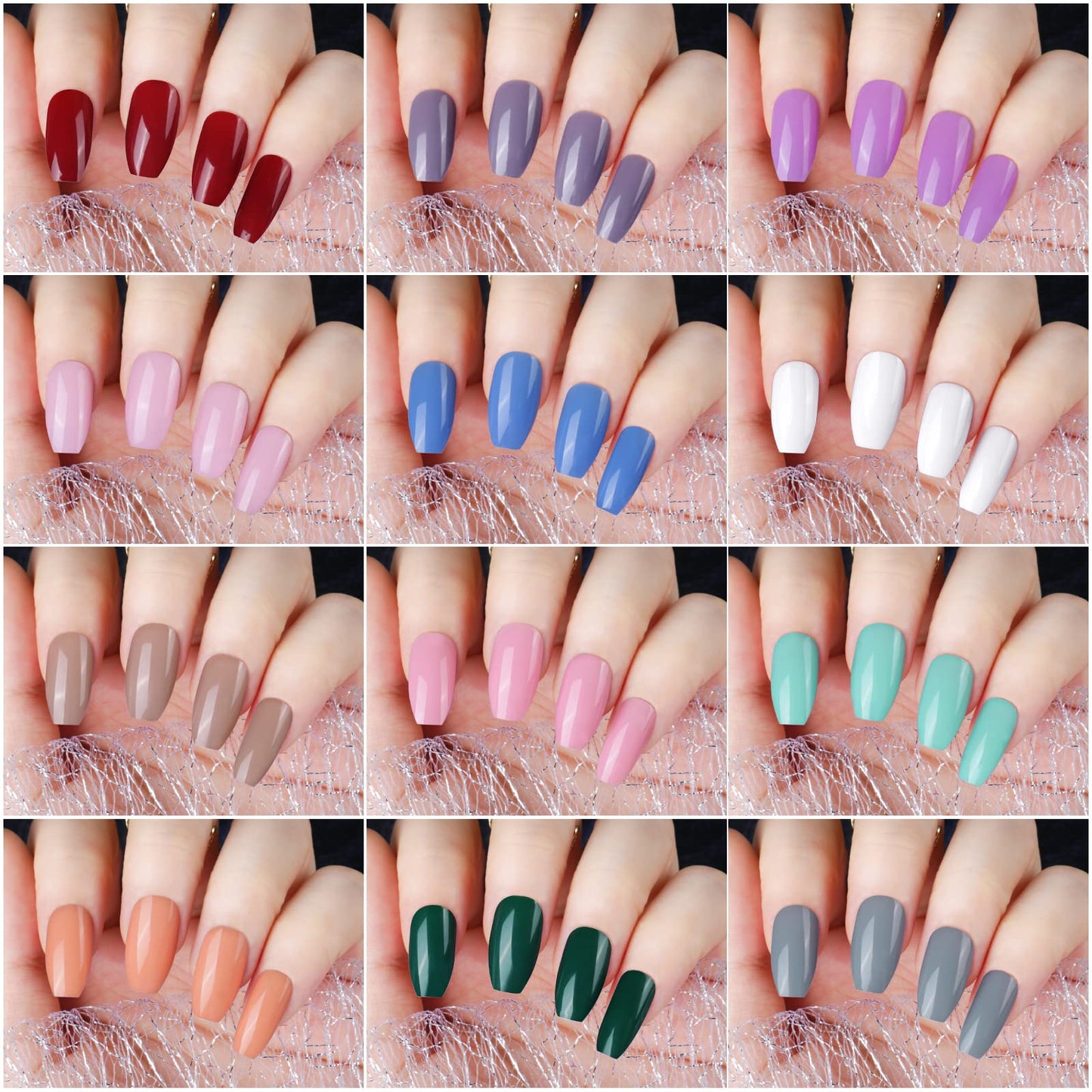 Teenitor Medium Coffin Press On Nails, 12 Color Press On Coffin Nails Set, 288pcs Glossy Glue On Nails Medium Length Press On Nails with Glue