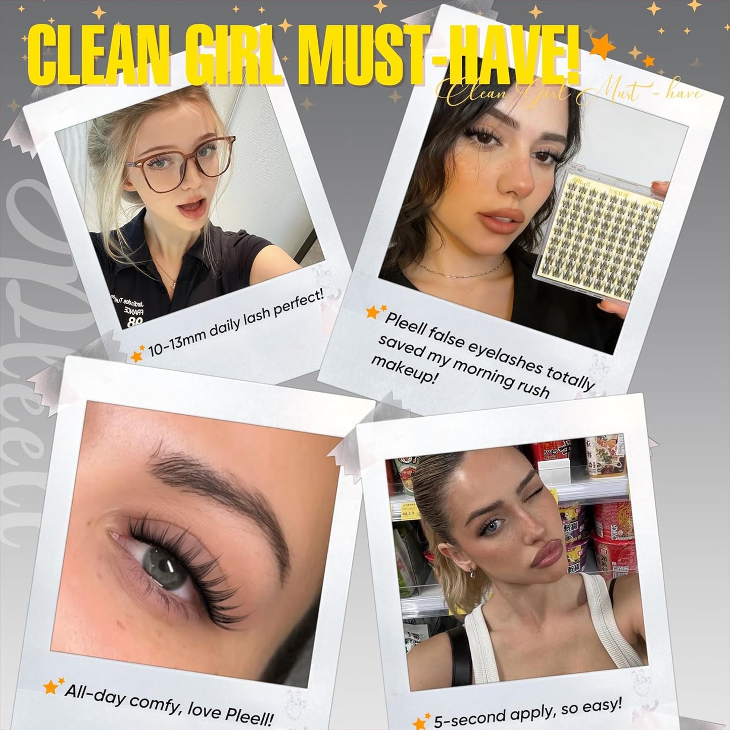 Skiennix Natural Lash Clusters - Wispy 10-13MM Anime Eyelash Extensions with Invisible Band