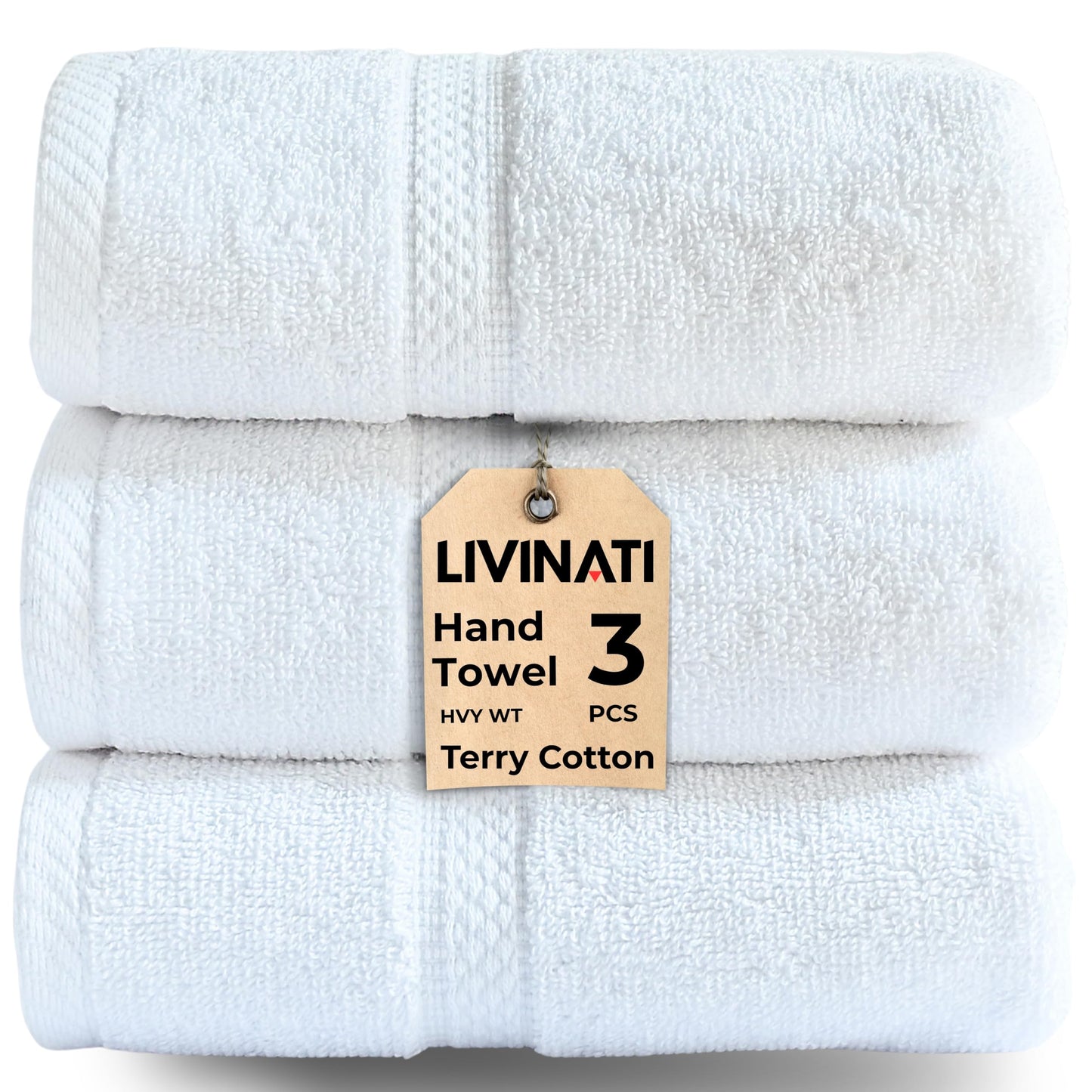White 100% Cotton Bath Hand Towels for Bathroom - Thick Luxury Soft Plush Fluffy Bulk Hotel Towels 3 Pack - Toallas De Mano para Baño - Size 16"X29" Medium Large Size Face Spa Handtowels Towles
