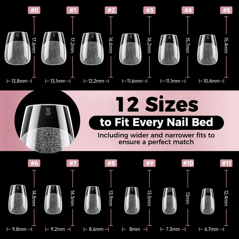 Luckyfariy Extra Short Coffin Nail Tips, 240Pcs Pre-shaped Half Matted Full Cover Ballerina Fake Nails Press on Extension, Soft Gel Clear Tips Home DIY Mani 12 Sizes