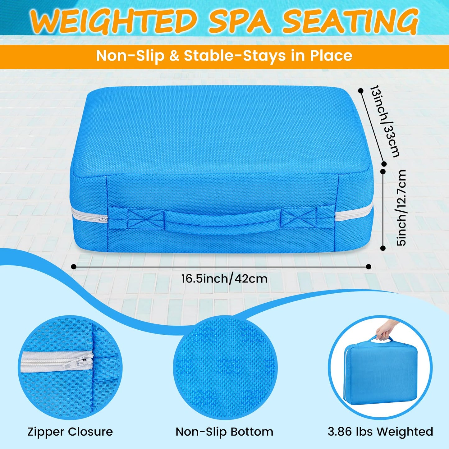 Hot Tub Booster Seat for Adults,Weighted 4D Air Mesh SPA Seating,Non-Slip Hot Tub Cushion with 5 Inch Lift for Outdoor Inflatable Tubs and Bathtubs, Pool, Washable & Quick Dry,Navy Blue