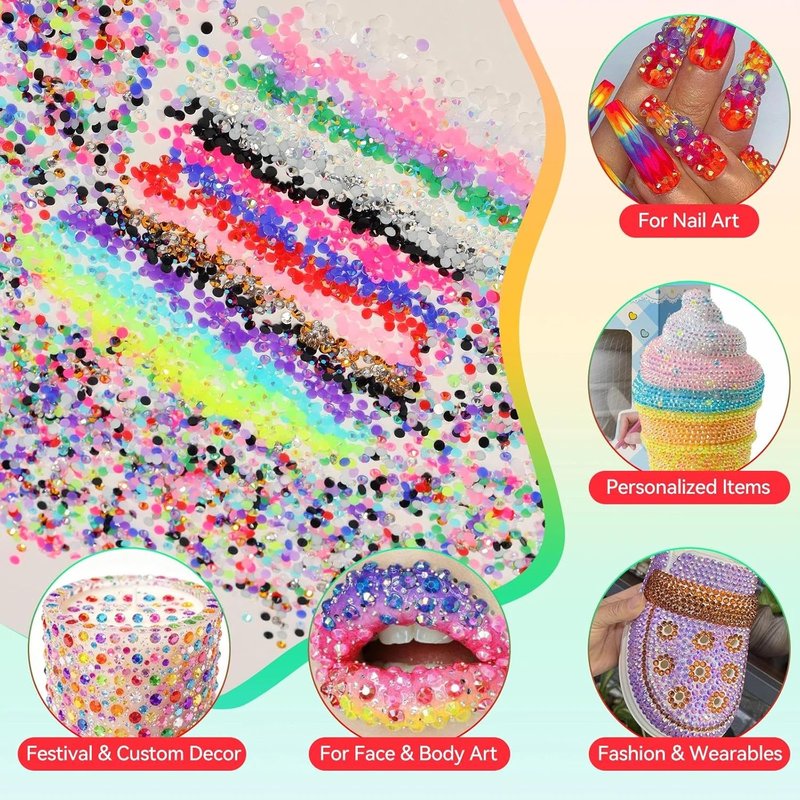 3mm Rhinestones Bedazzling Kit - 18000 Mixed-Color Flatback Gems for Crafts | Includes Tools for Diamond Art, Shoes & Makeup