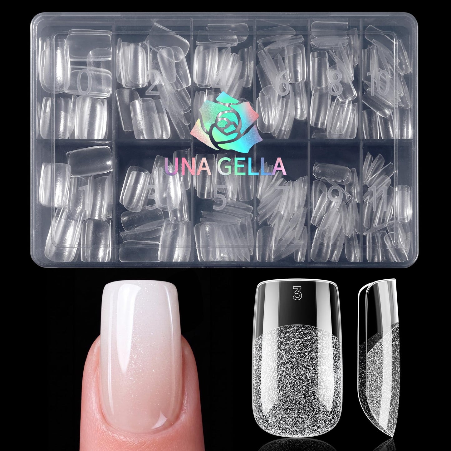 UNA GELLA Short Square Nail Tips, Pre Etched Short Square Gel Nail Tips, 240pcs Soft Gel Clear Press on Nails Full Cover Fake Nails for Nails Extension DIY Salon 12 Sizes At Home