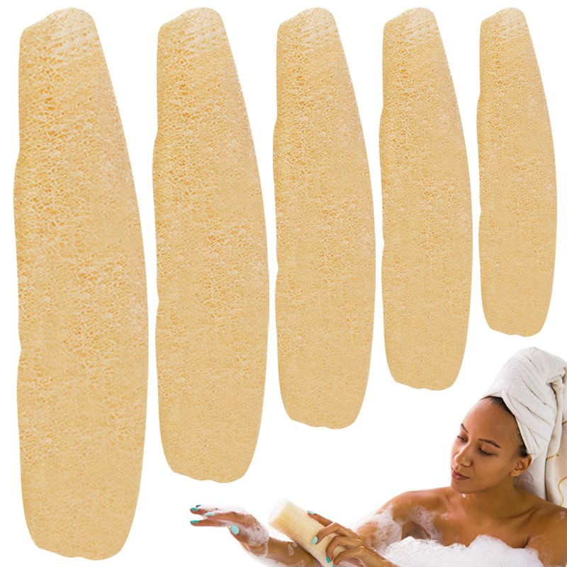 Loofah Natural, Shower Loofah 5Pcs 8-11" Natural Sponge Absorbent & Easy Foaming Luffa Sponges Soft Exfoliating Body Scrubber for Kitchen, Bathroom
