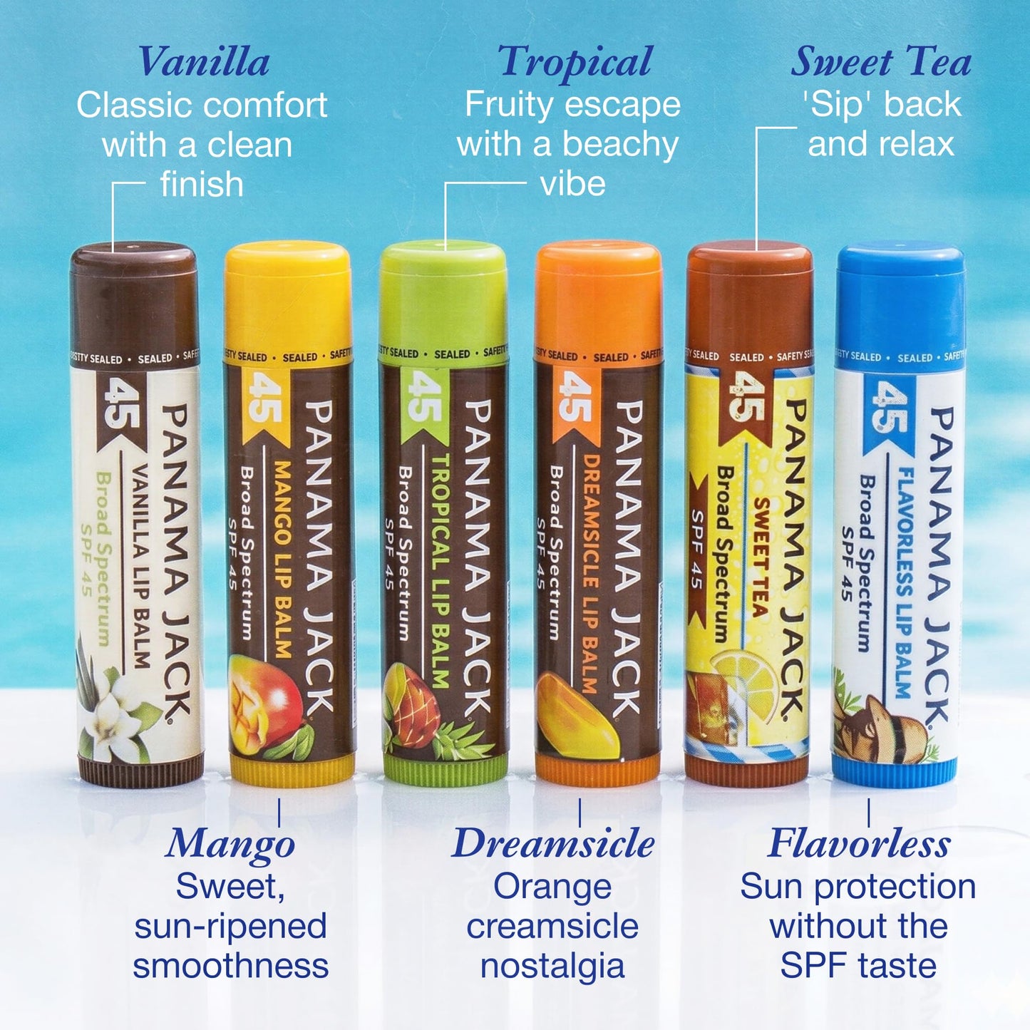 Panama Jack Sunscreen Lip Balm - SPF 45, Broad Spectrum UVA-UVB Sunscreen Protection, Prevents & Soothes Dry, Chapped Lips