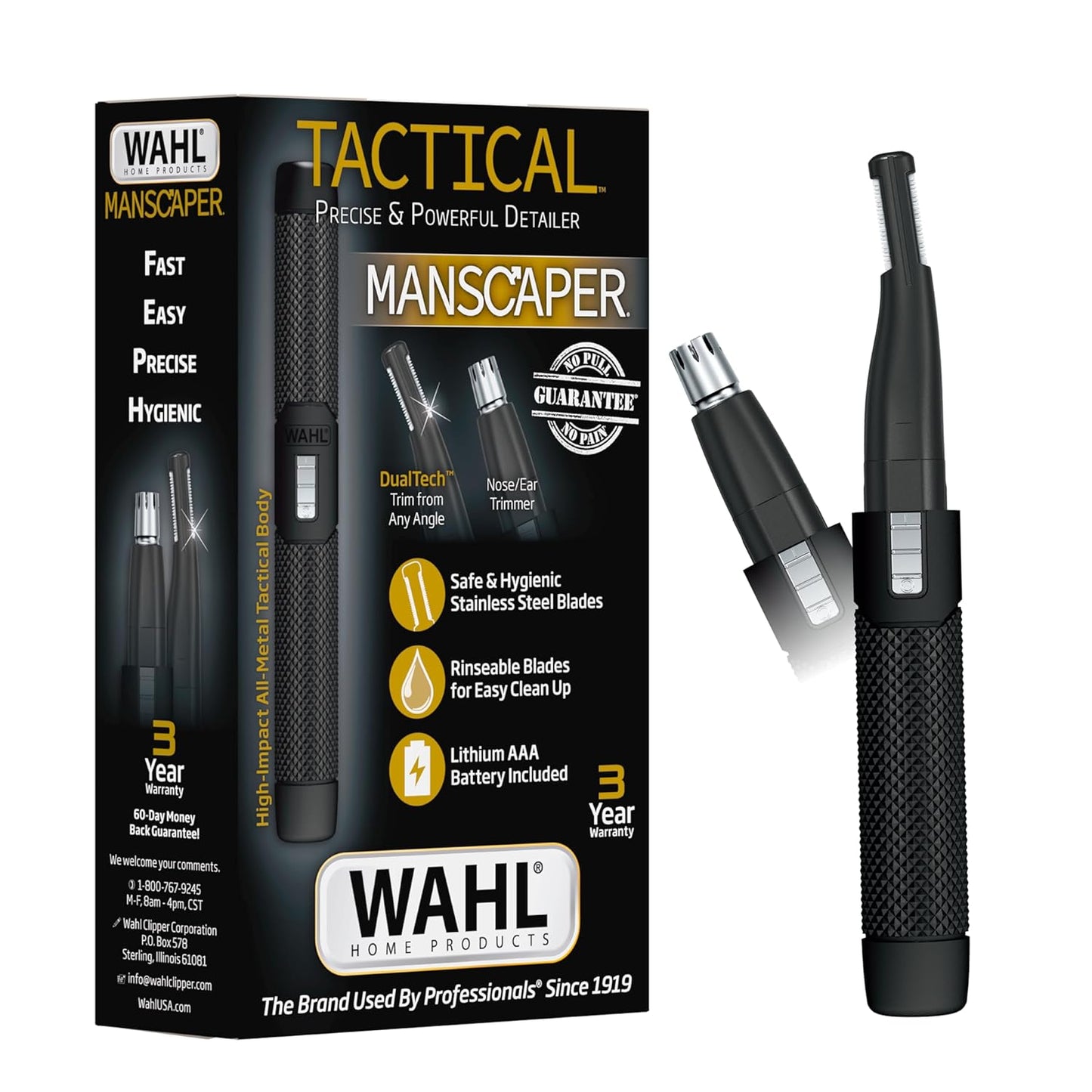 Wahl Manscaper® Dual-Sided Eyebrow & Nose Hair Trimmer for Men - Lithium Battery Powered | Model 3023805