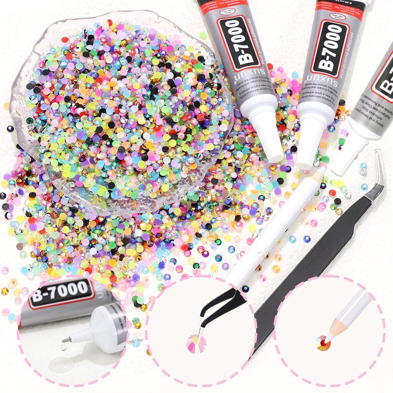 BELICEY Resin Bedazzling Kit 3MM AB Color Flatback Jelly Rhinestones for Bedazzling 40 Brids Diamond Art Crystals Bedazzling Gem for DIY Craft Clothing Nails Makeup with Tweezers Pen