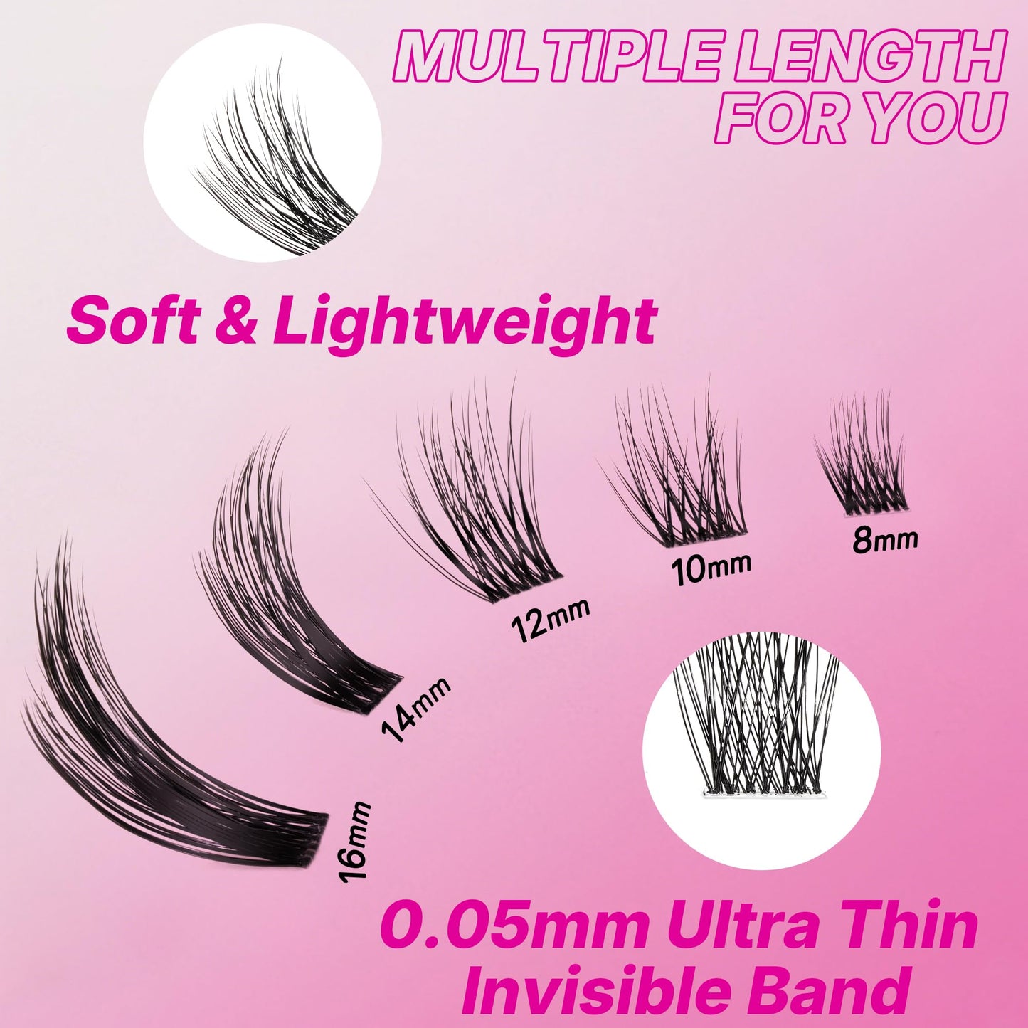 VEYESBEAUTY Lash Clusters Individual Eyelash Extensions Thin & Invisible Band DIY False Eyelashes for Self-application Newbie's Five-Second Series Wispy Lash Tray, Dreamy 12mm Single Length
