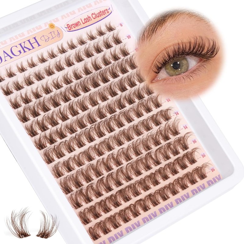 Skiennix Brown Lash Clusters - Natural Wispy Eyelash Extensions with Invisible Band | 8-16mm D Curl