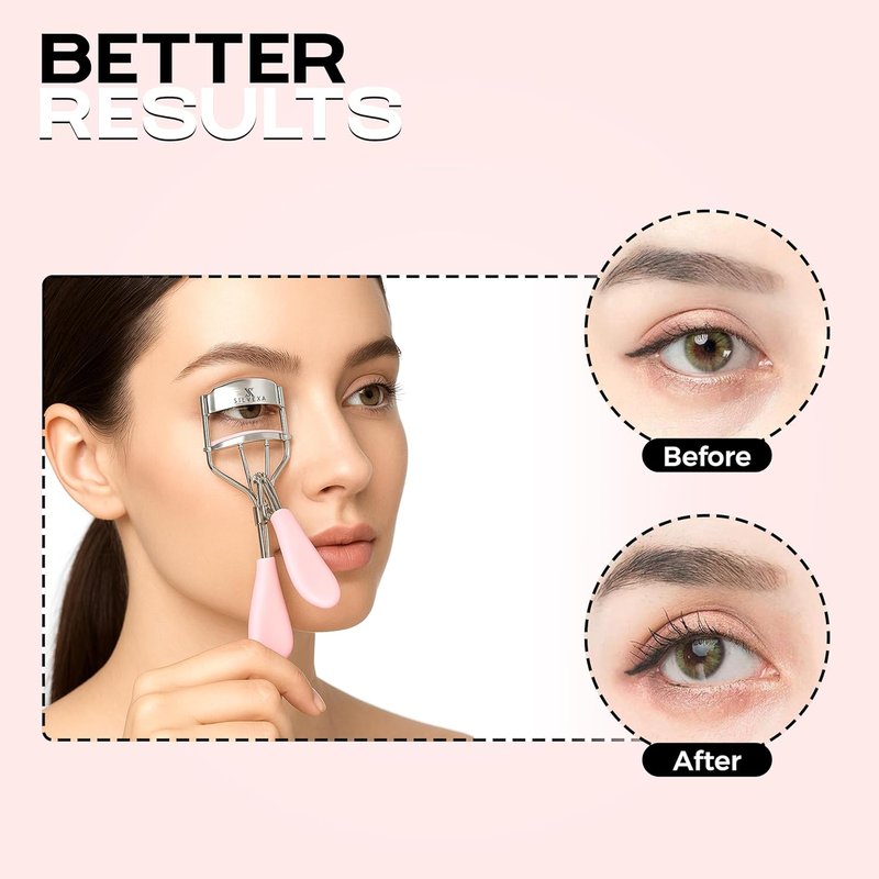 Eyelash Curler - Professional Stainless Steel Lash Curler with Comfort Grip & Silicone Pads | No-Pinch Design for All Eye Shapes (Pink)