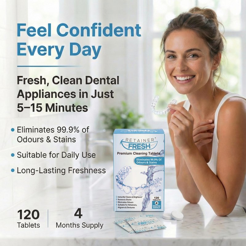 Retainer Fresh Retainer Cleaner Tablets - Denture Cleaner, Retainer Cleaning Tablets, Mouth Guard Cleaner, Aligner Cleaner, Brite Retainer Tablets 120 Tablets 4 Month