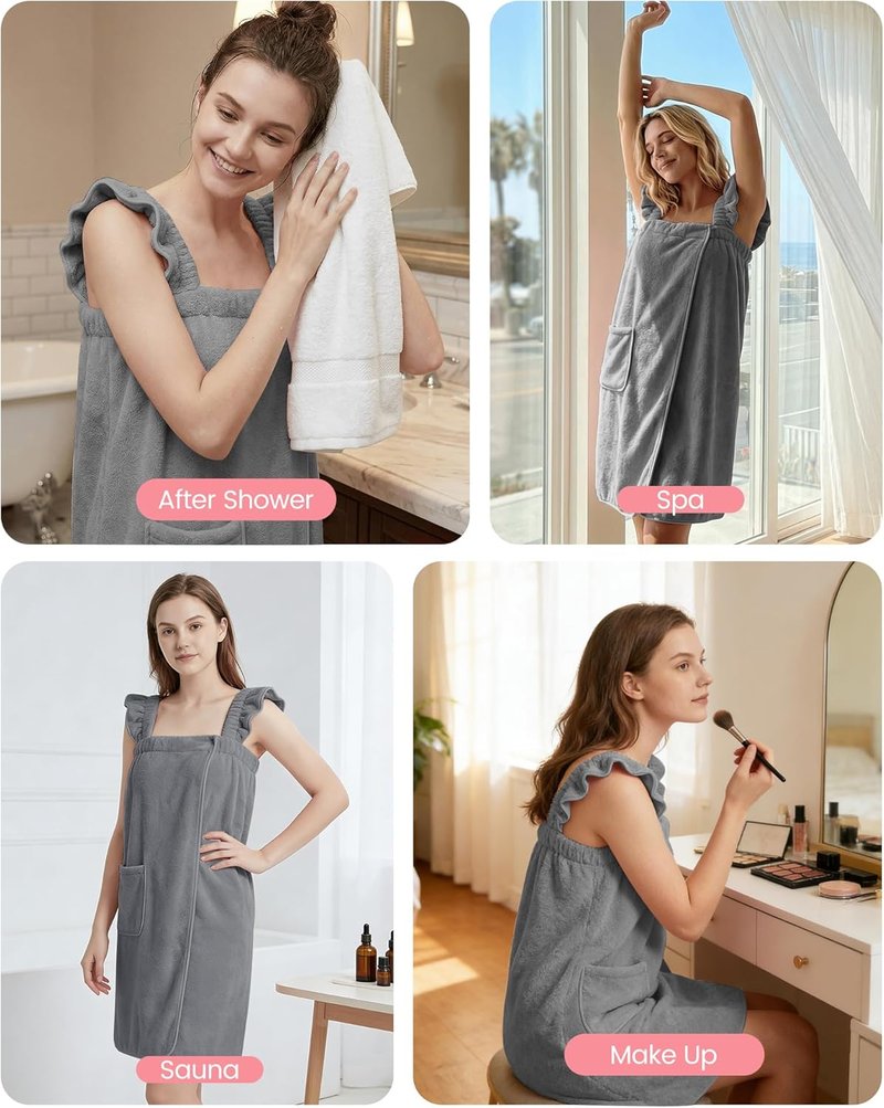 PJGGZ Towel Wrap for Women - Lightweight Quick-Dry Bathrobe with Ruffled Straps | Absorbent Shower & Spa Essential