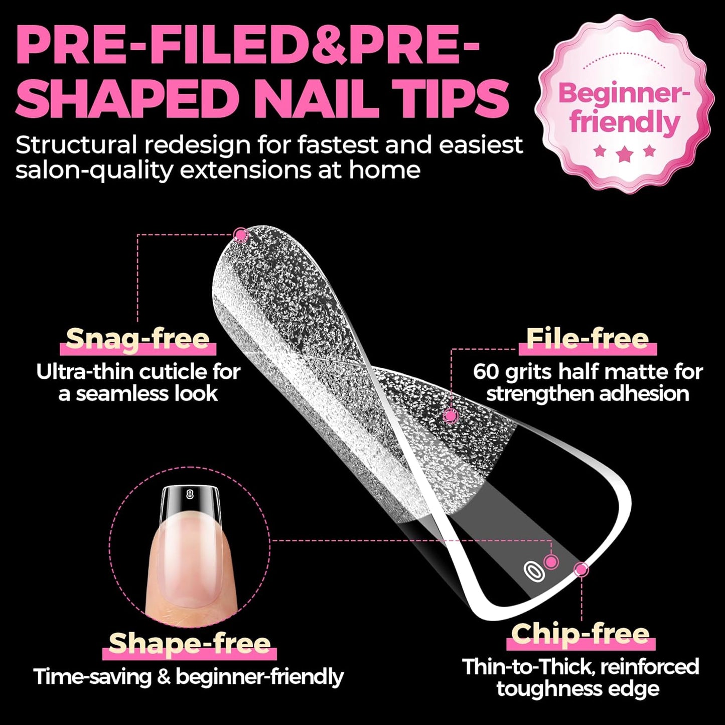 Square Nail Tips - 504PCS Short Pre-Etched Gel Fake Nails | Full Cover Soft Acrylic, 12 Sizes for DIY French Manicure