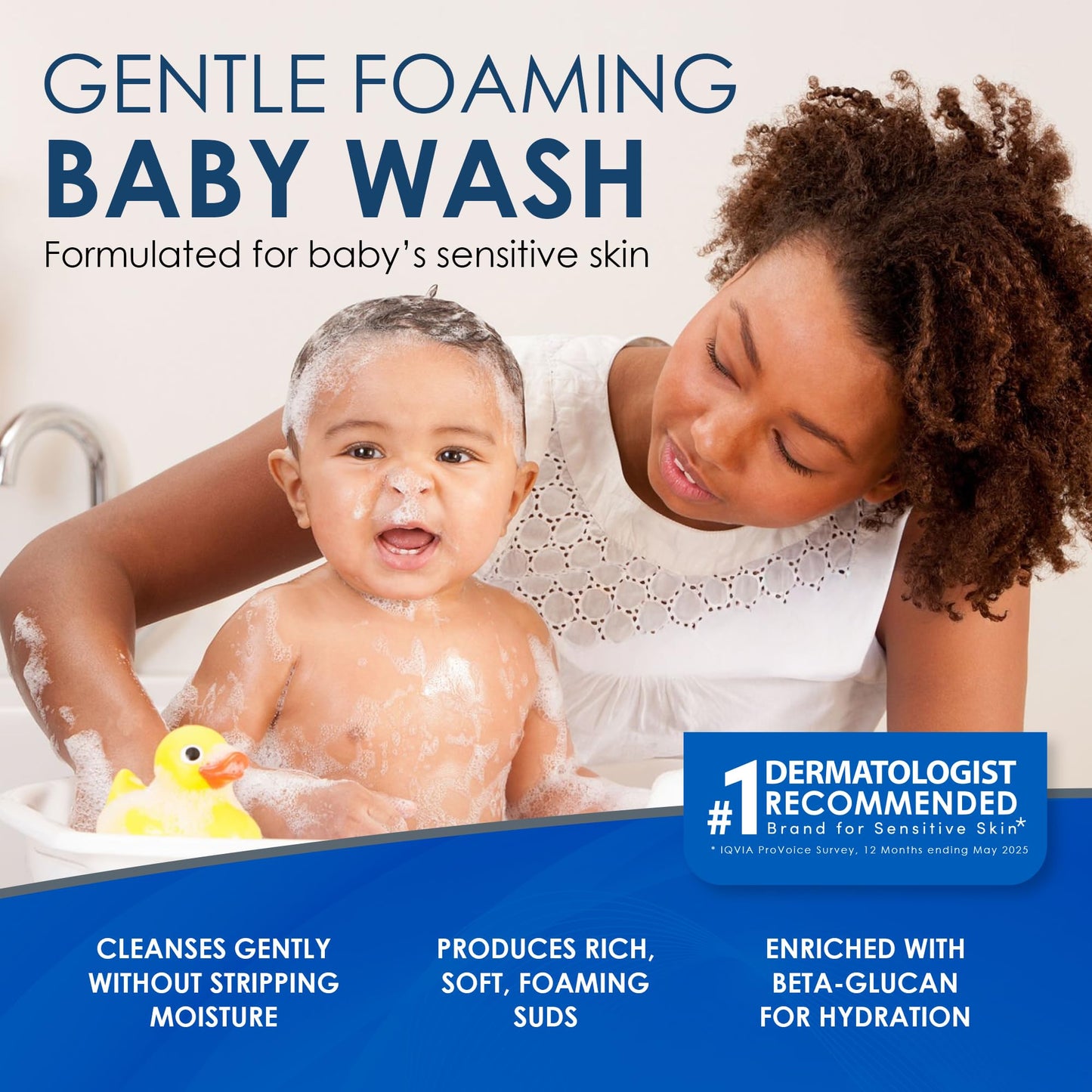 Vanicream Foaming Wash for Baby, 8 Oz, Gentle Cleanse and Moisture, Tear-Free Baby Shampoo and Body Wash with Beta-Glucan, Formulated without Common Irritants for Sensitive Skin, All Ages