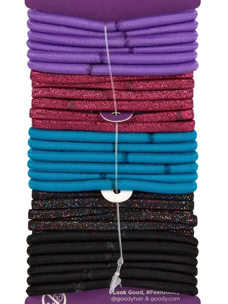 Goody Ouchless Women's Elastic Hair Ties - 30 Count Assorted Glitter - 4MM for Pain-Free Ponytails & Braids
