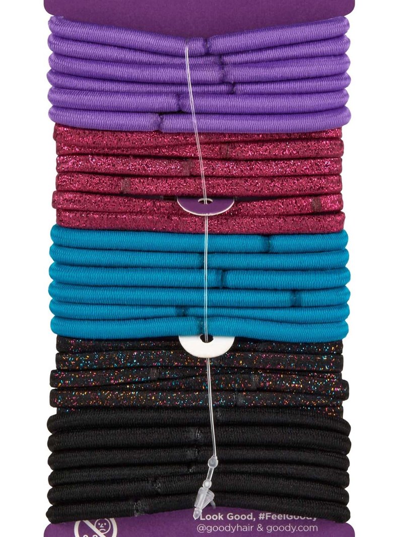 Goody Ouchless Women's Elastic Hair Ties - 30 Count, Assorted Glitter/Multi - 4MM for Medium Hair - Long-Lasting Braids, Ponytails, and More - Pain-Free Hair Accessories (Packaging May Vary)