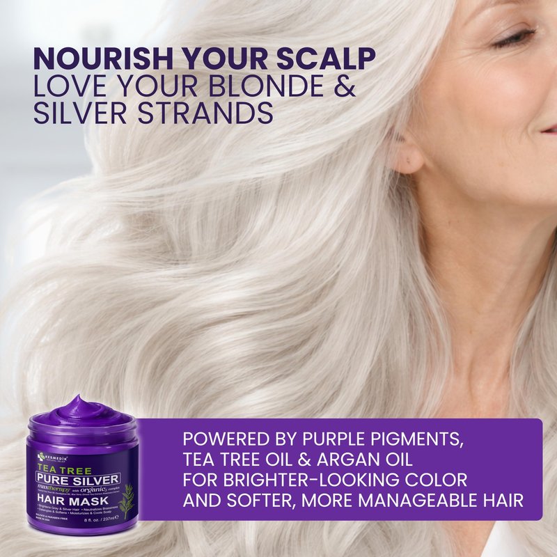 KESMEDIK Tea Tree Purple Hair Mask Toner with Argan Oil, Deep Conditioner for Dry Damaged Bleached, Blonde Silver White & Gray Hair Toner, Itchy Scalp Relief, Removes Brassy & Yellow Tones