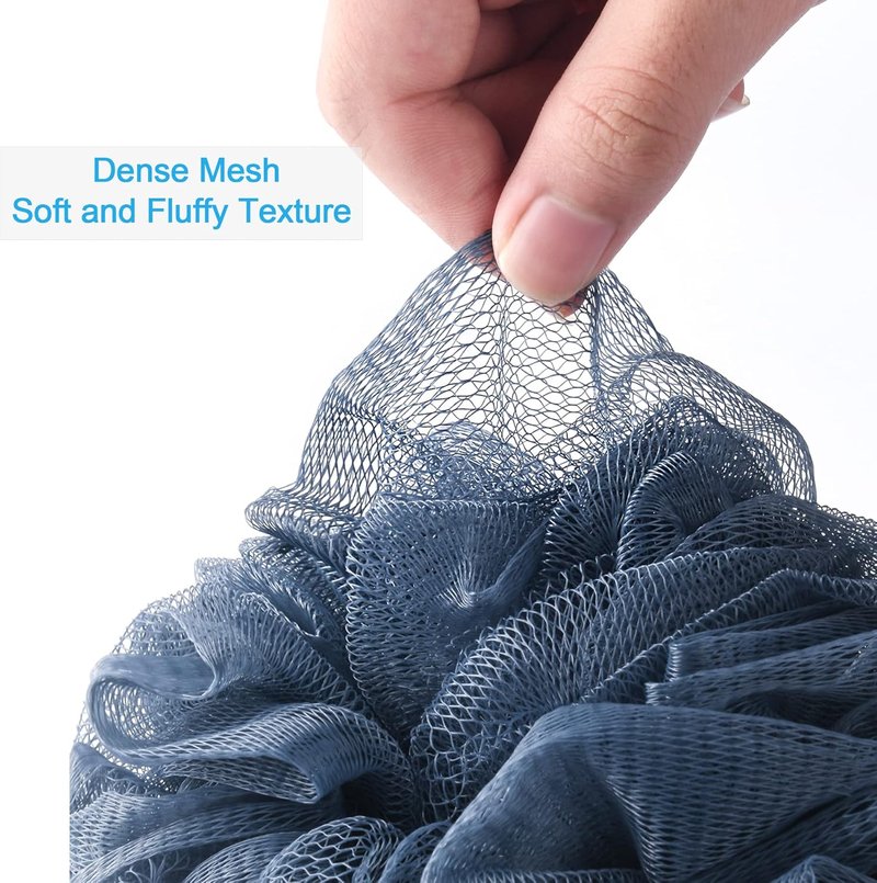 AmazerBath Exfoliating Loofah Sponge Set - 4 Bath Scrubbers in Grey, Blue, Pink & White - 60g Each