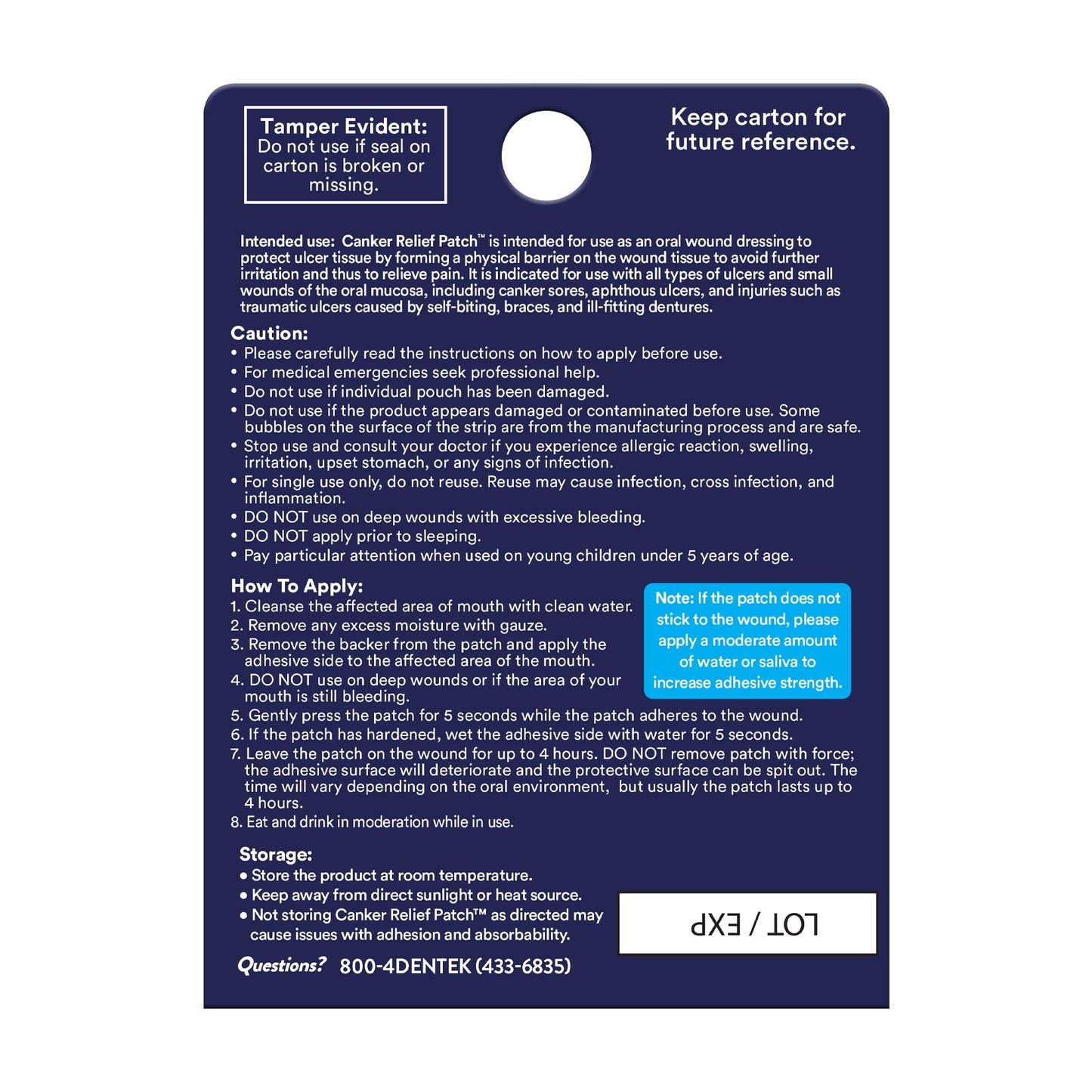 DenTek Canker Relief Patches for Canker Sore Pain Relief, Helps Relieve Soreness from Braces & Oral Wounds, 6 Count