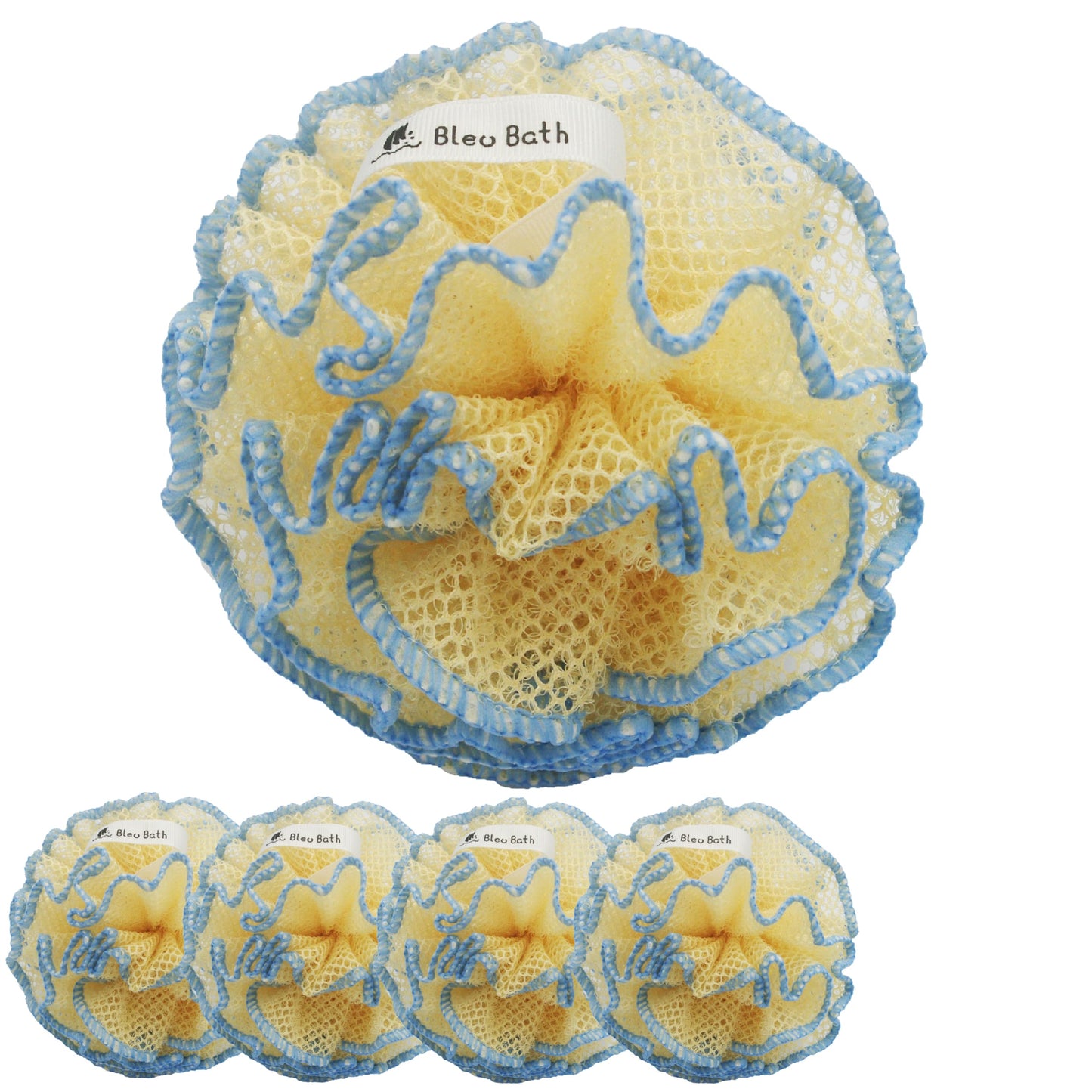 (4 Pack) Exfoliating Body Scrubber Puff Deep Cleaning Sturdy Bath Loofah Mesh Sponge in Rough with Rich Bubbles for Men and Women