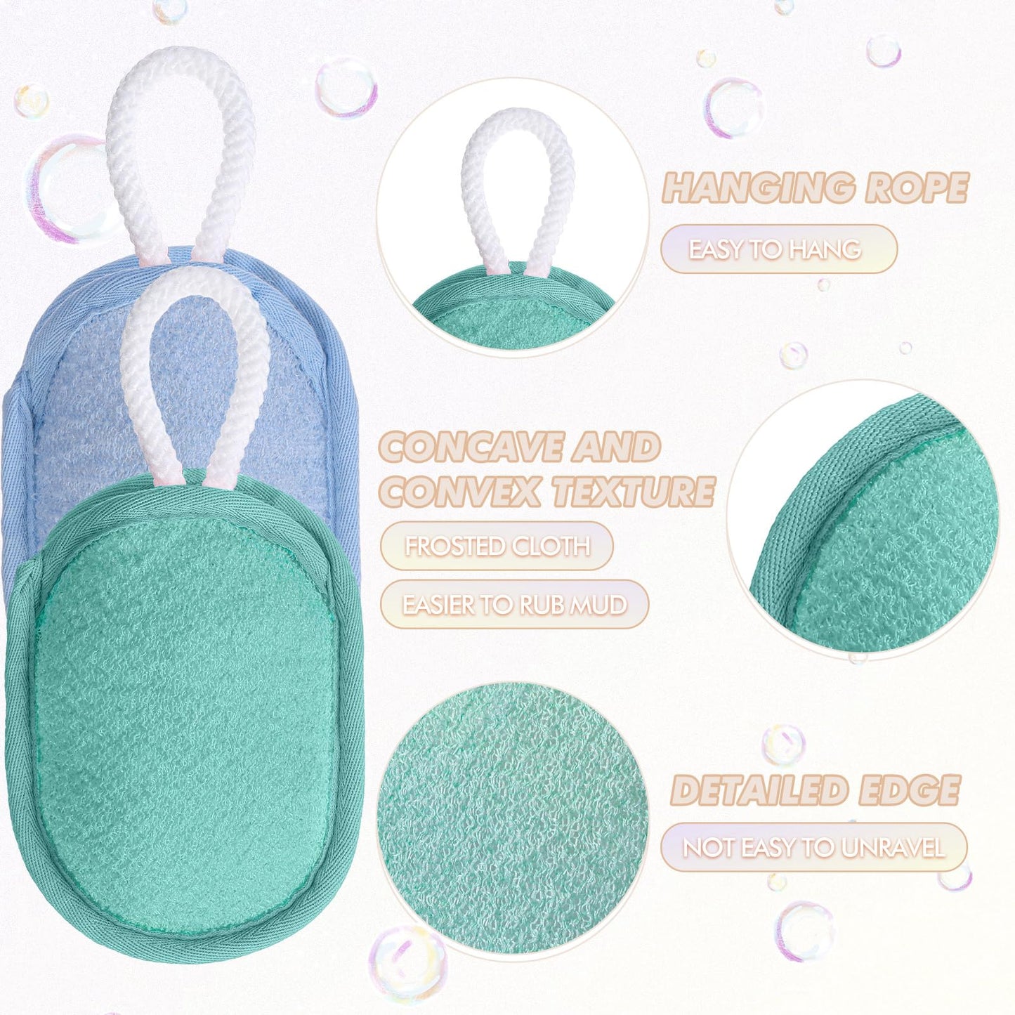 Sunnyray 4 Pcs Bath Body Exfoliating Soap Saver, Exfoliator Scrubber Pouch, Bath Loofah Sponge Body Scrubber Shower Sponge Exfoliating Mesh Pouf for Women and Men Bathing (Light Color)