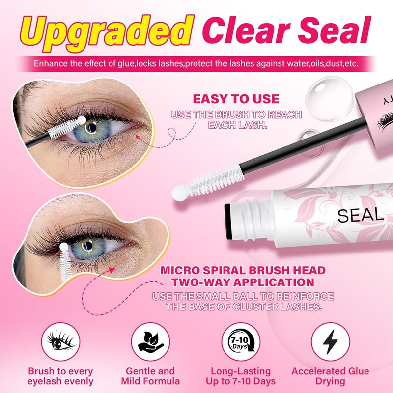 ProLashBeauty Lash Cluster Glue - Upgraded 2-in-1 Black Bond & Clear Seal | Waterproof, Strong Hold, 10ml